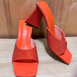 Orange Rhinestone Mules